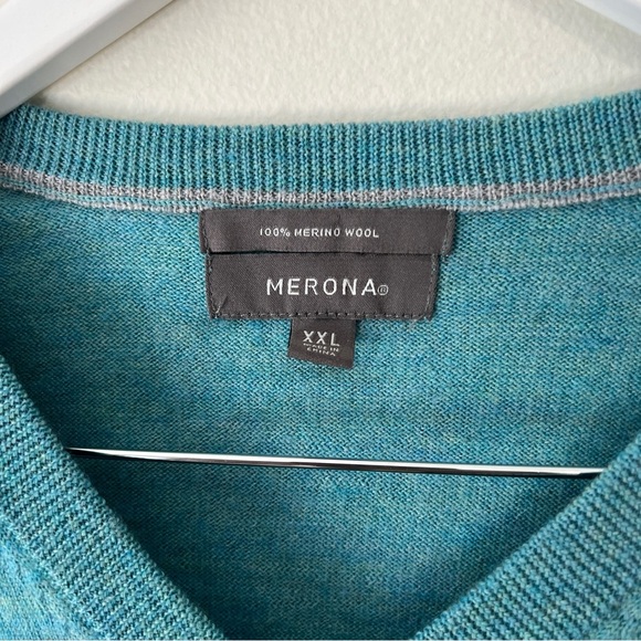 Men's Teal V-Neck Sweater 100% merino wool XXL - Picture 3 of 5